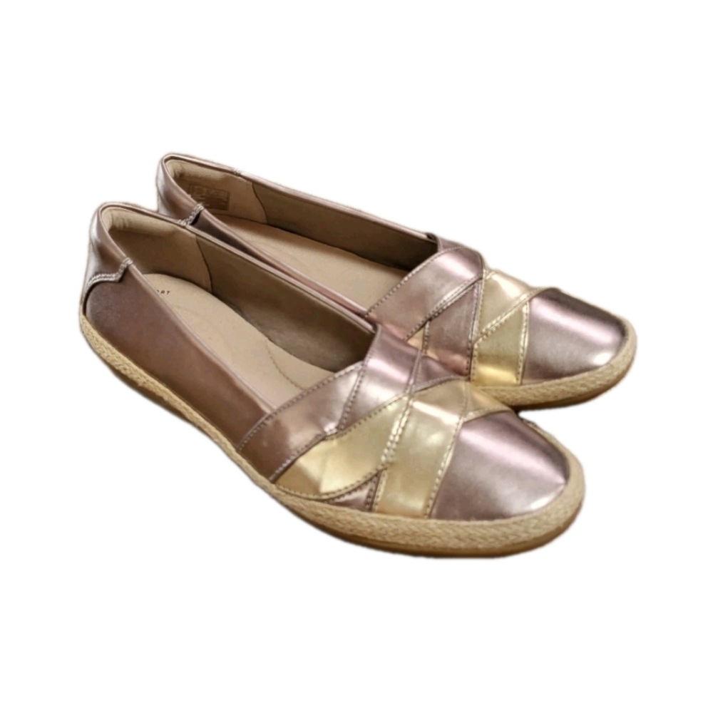 Clarks Womens Danelly Pewter Shine Metallic Slip on Loafers Size 10 Gold Flats